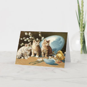 Carte de voeux vintage de Pâques de chat