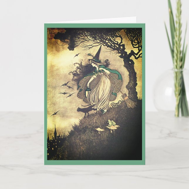 Carte de vœux vintage de sorcière Halloween (Devant)