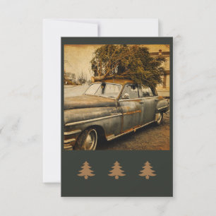 Carte de voeux vintage de vacances Rustique Voitur