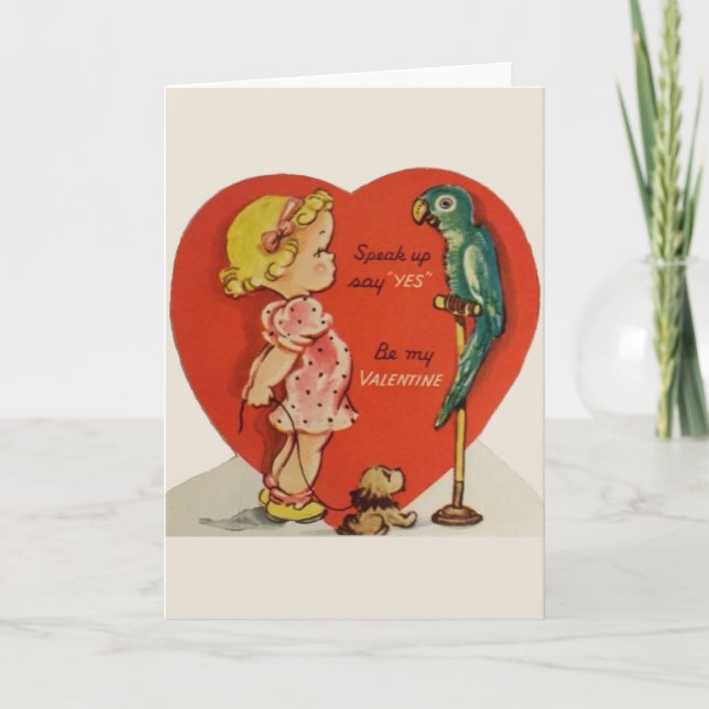 Carte de voeux vintage de Valentine de perroquet (Devant)