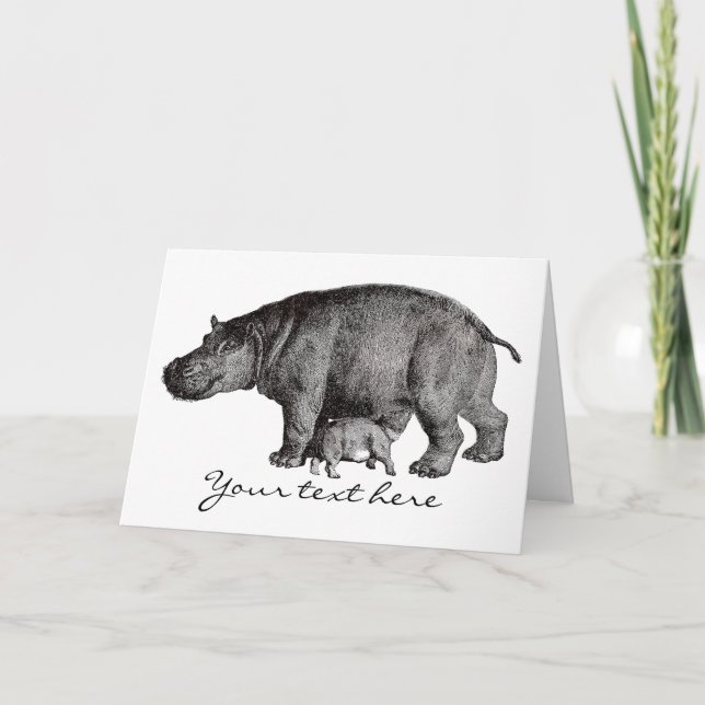 Carte de voeux vintage d'hippopotame (Devant)