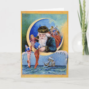 Carte de voeux vintage du Père Noël au-dessus de l