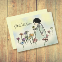 Carte de vœux vintage enfant aux fleurs pour un pr