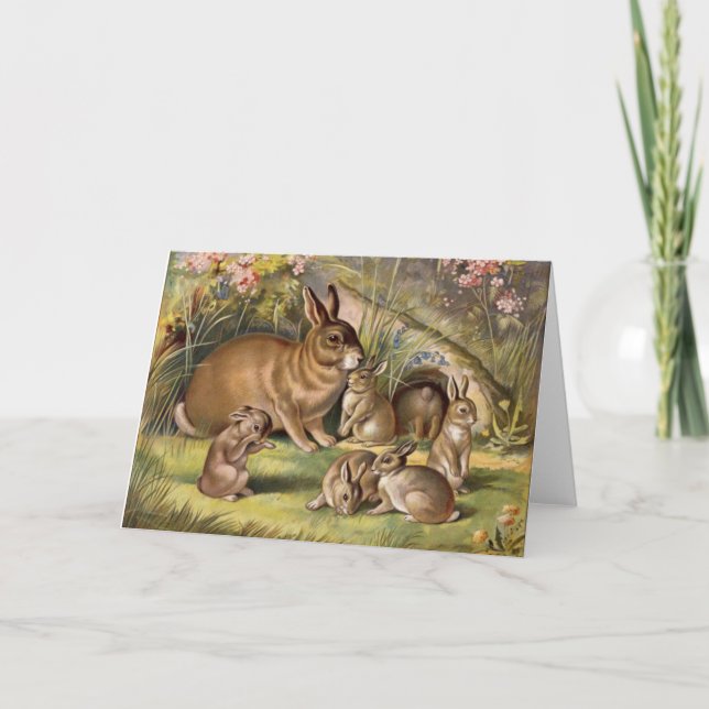 Carte de voeux vintage famille lapin (Devant)