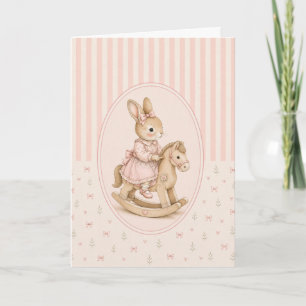 Carte de vœux vintage fille lapin, Lapin floral