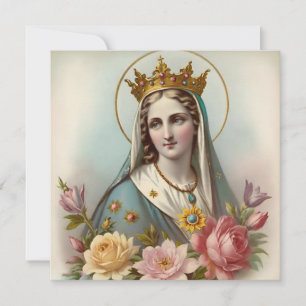 Carte de voeux vintage Floral Vierge Marie