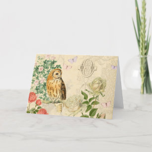 Carte de voeux vintage florale de hibou avec des