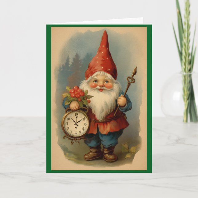 Carte de vœux vintage gnome Nouvel An (Devant)