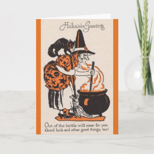Carte de voeux vintage Halloween Good Luck Brew
