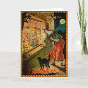 Carte de voeux vintage Halloween Peeping Witch