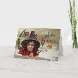 Carte de voeux vintage Jolly Halloween Witch