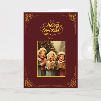 Carte de vœux vintage Joyeux Noël avec des enfants