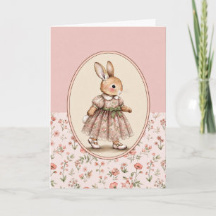 Carte de vœux vintage lapin fille, Lapin floral