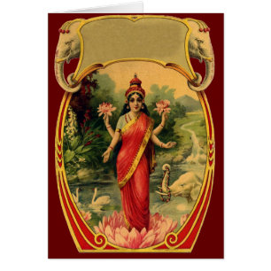 Carte de voeux vintage Lotus Flower Lakshmi