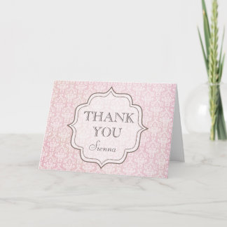 Carte de voeux vintage Merci en Damas rose
