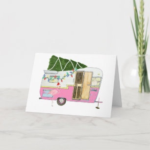 Carte de voeux vintage Pink Camping Trailer