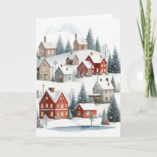 Carte de voeux vintage Rétro Maisons de Noël