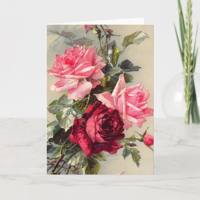 Carte de voeux vintage rose et rouge Roses (Devant)