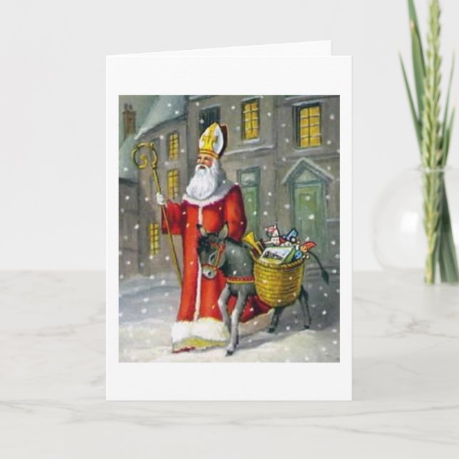 Carte de voeux vintage Saint Nicolas et Donkey (Devant)