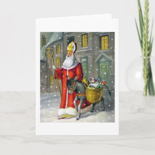 Carte de voeux vintage Saint Nicolas et Donkey