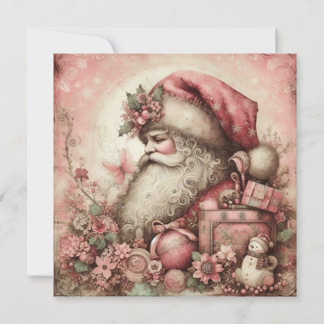 Carte de vœux vintage Santa rose (Devant)