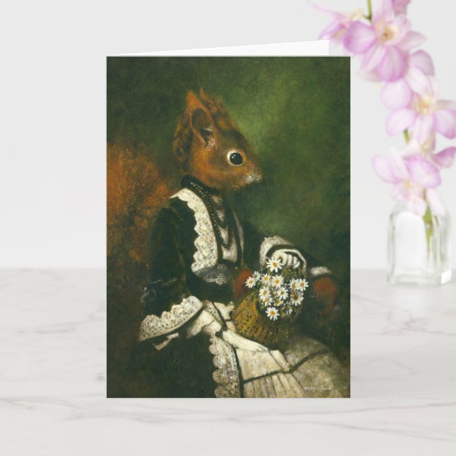 Carte de voeux vintage Squirrel Lady (Orchidée)