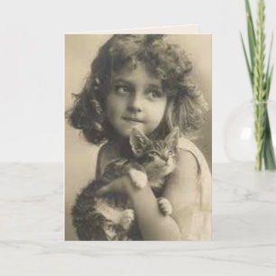 Carte de voeux vintage SWEET GIRL ET CAT