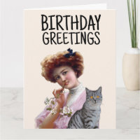 Carte de vœux vintage VICTORIENNE AVEC CHAT