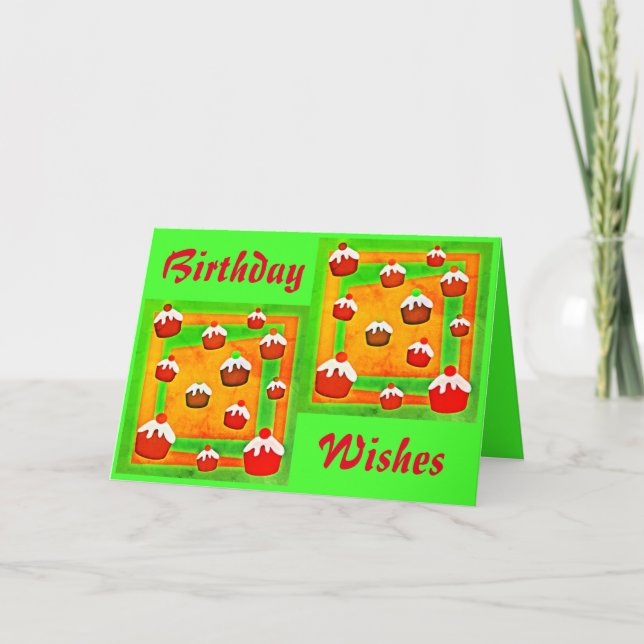 Carte de vœux "Vœux d'anniversaire" & Cupcakes (Devant)