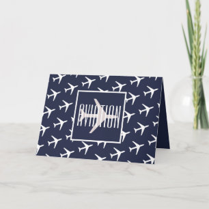 Carte de voeux volante de pilote de plan blanc