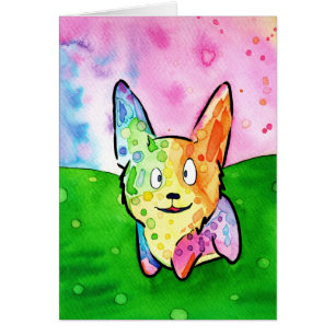 Carte de voeux Wacky Rainbow Watercolor Corgi