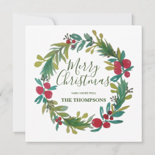 Carte de voeux Watercolor Christmas Wreath