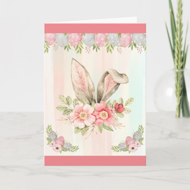 Carte de voeux Watercolor Floral Bunny Ears (Devant)