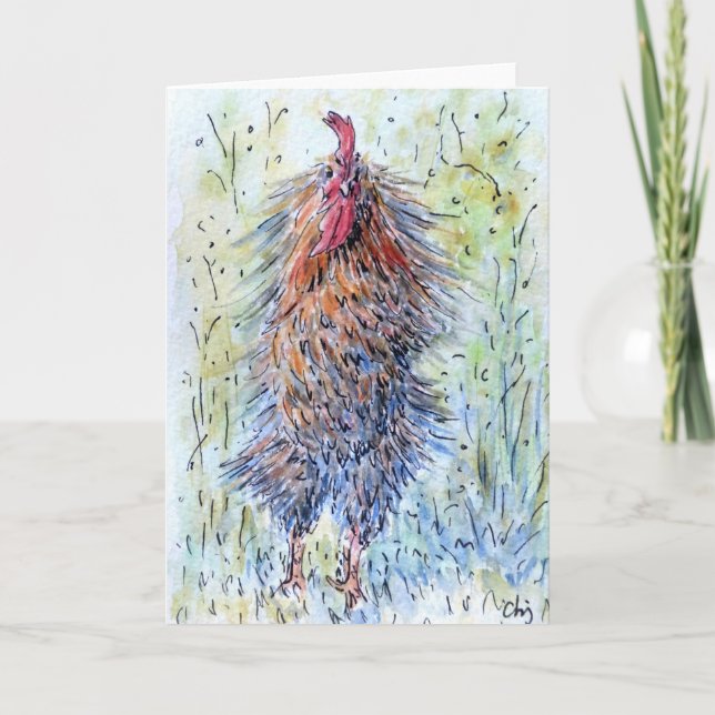 Carte de voeux Watercolor Fun Rooster (Devant)