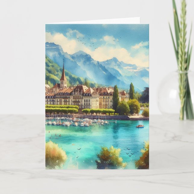 Carte de voeux Watercolor Lake Geneva (Devant)