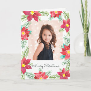 Carte de voeux Watercolor Poinsettias Photo Holida