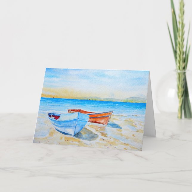 Carte de voeux Watercolor Seaside Boat Landscape (Devant)