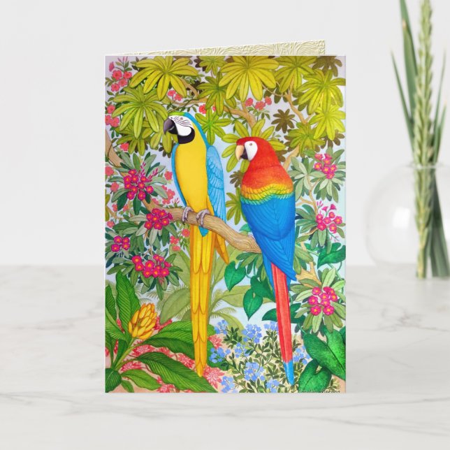 Carte de voeux Watercolor Tropical Macaw Parrots (Devant)
