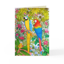 Carte de voeux Watercolor Tropical Macaw Parrots