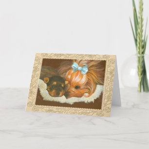 Carte de voeux Yorkie Mama & Puppy Portrait