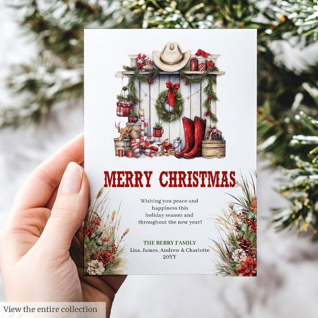 carte de vœux Yuletide Yeehaw avec bottes de cowbo (Yuletide Yeehaw greeting card with cowboy boots

)