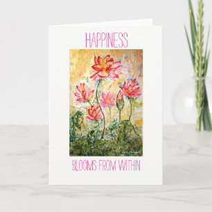 Carte de voeux Zen Happiness Lotus Watercolor Art