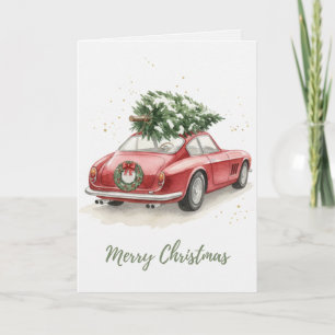 Carte de voiture classique rouge vintage avec arbr
