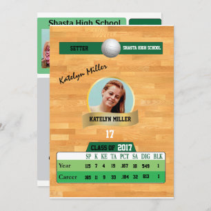 Carte de volley-ball W/ Stats Grad Invitations - v