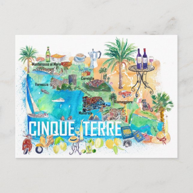 Carte de voyage de Cinque Terre Italie Méditerrané (Devant)