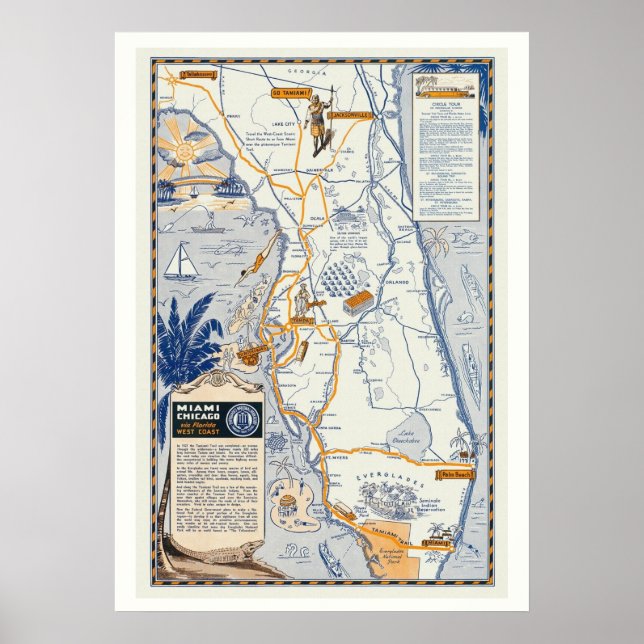 Carte de voyage de Floride Affiche 20x28 (Devant)