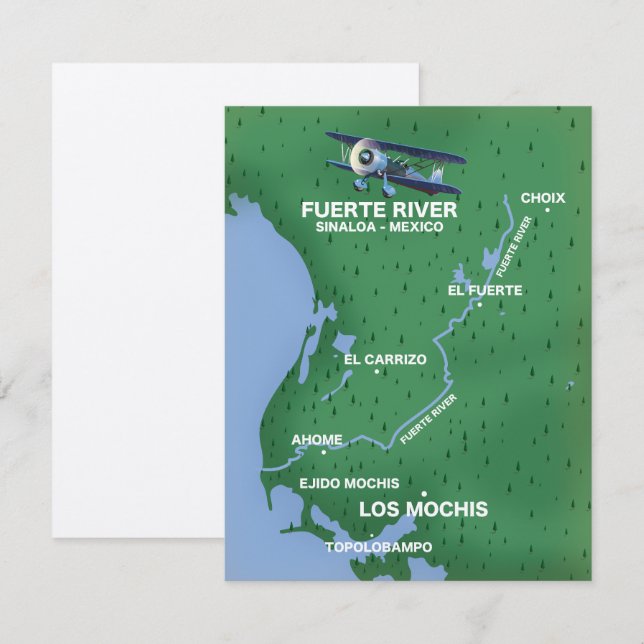 Carte de voyage de la rivière Fuerte Sinaloa, Mexi (Devant / Derrière)