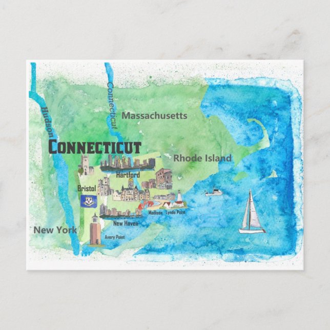 Carte de voyage du Connecticut aux États-Unis avec (Devant)