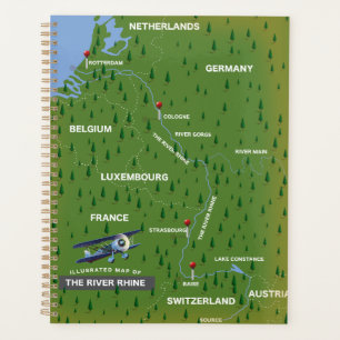 Carte de voyage du Rhin rétro. Impression Canvas