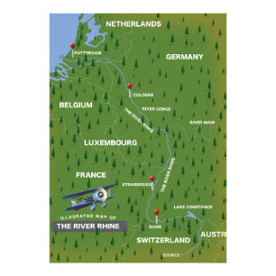 Carte de voyage du Rhin rétro. Impression photo